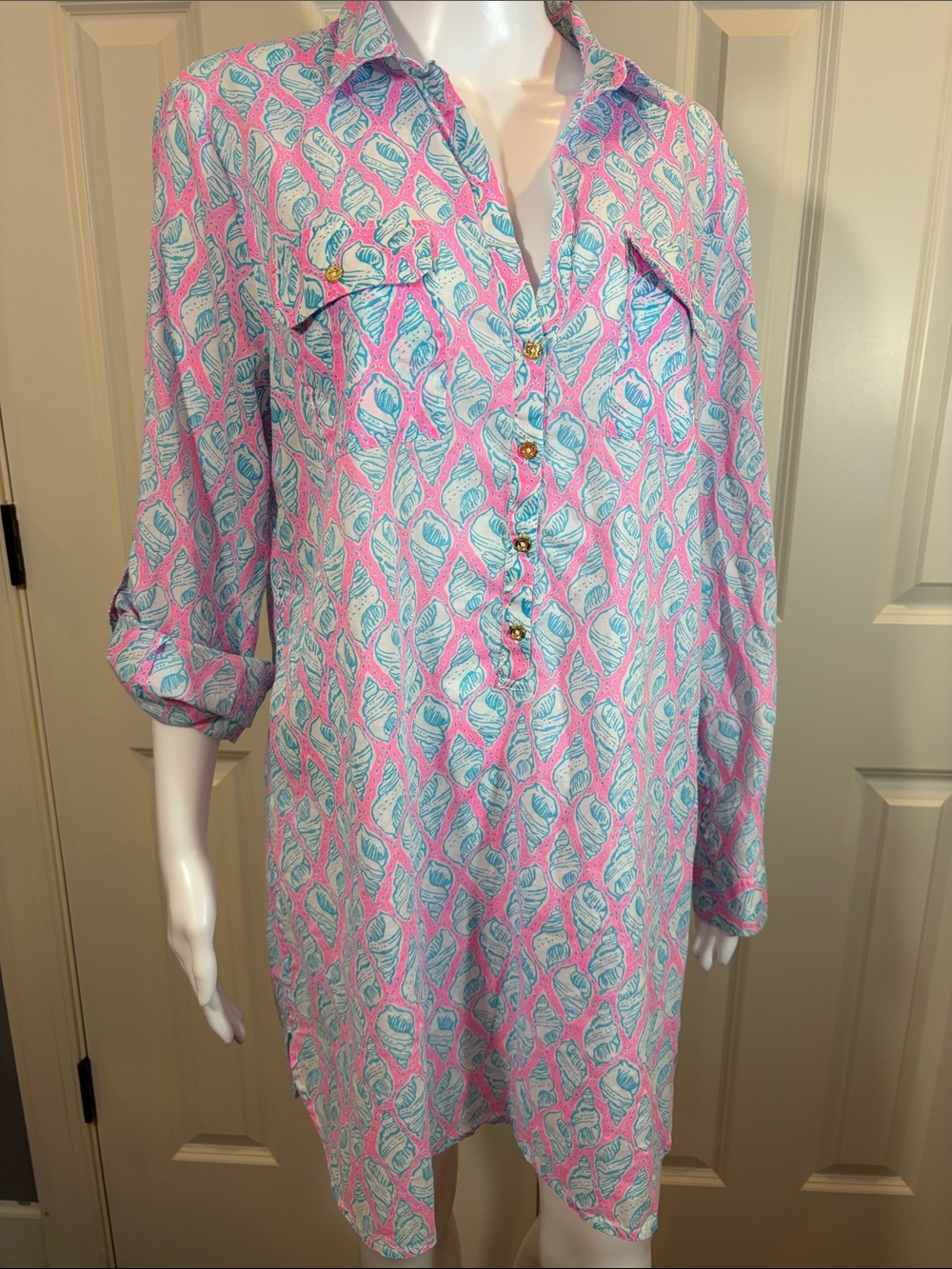 Lilly Pulitzer Pink and Aqua Shell-Print Blouse